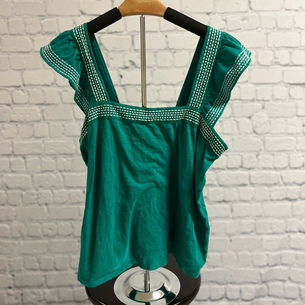 Loft green embroidered tank top size L